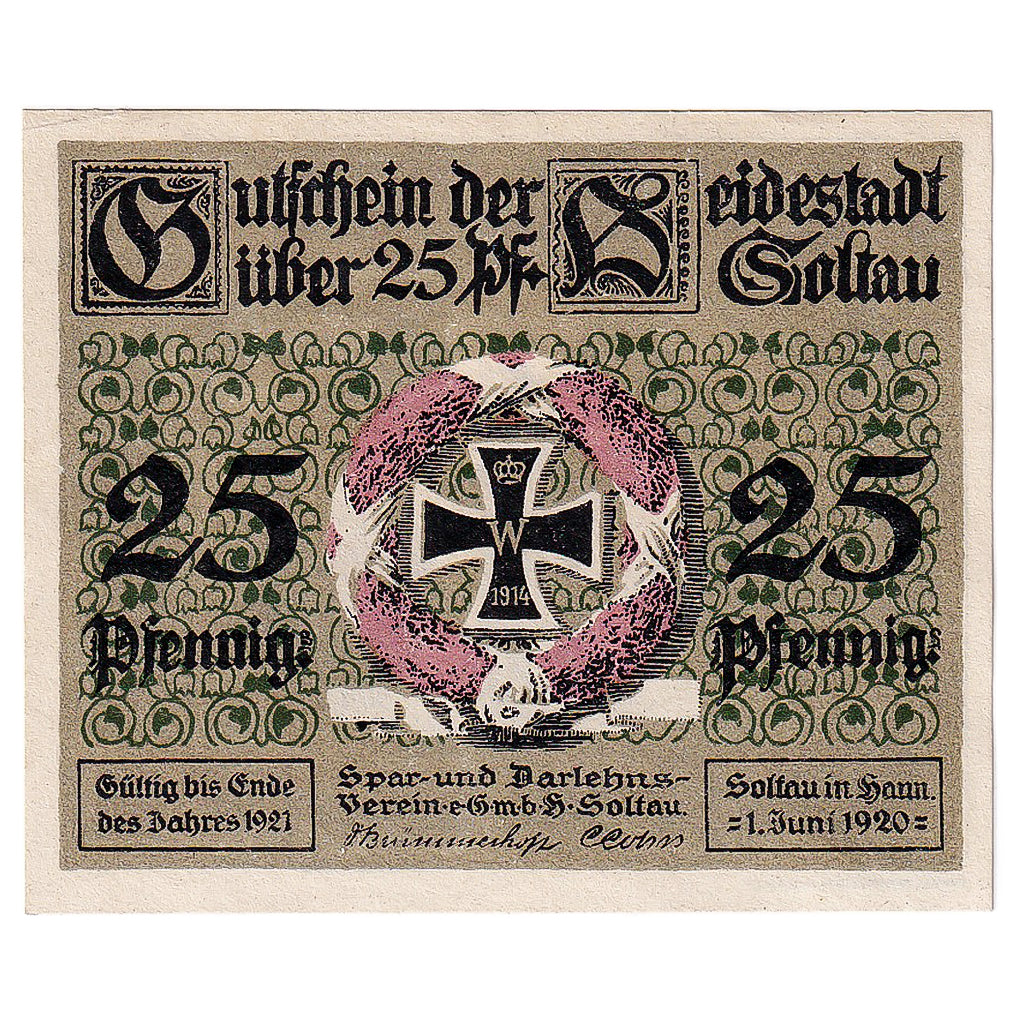Geldschein, Deutschland, Soltau, 25 Pfennig, Blason, 1920, UNZ- Mehl:1238
