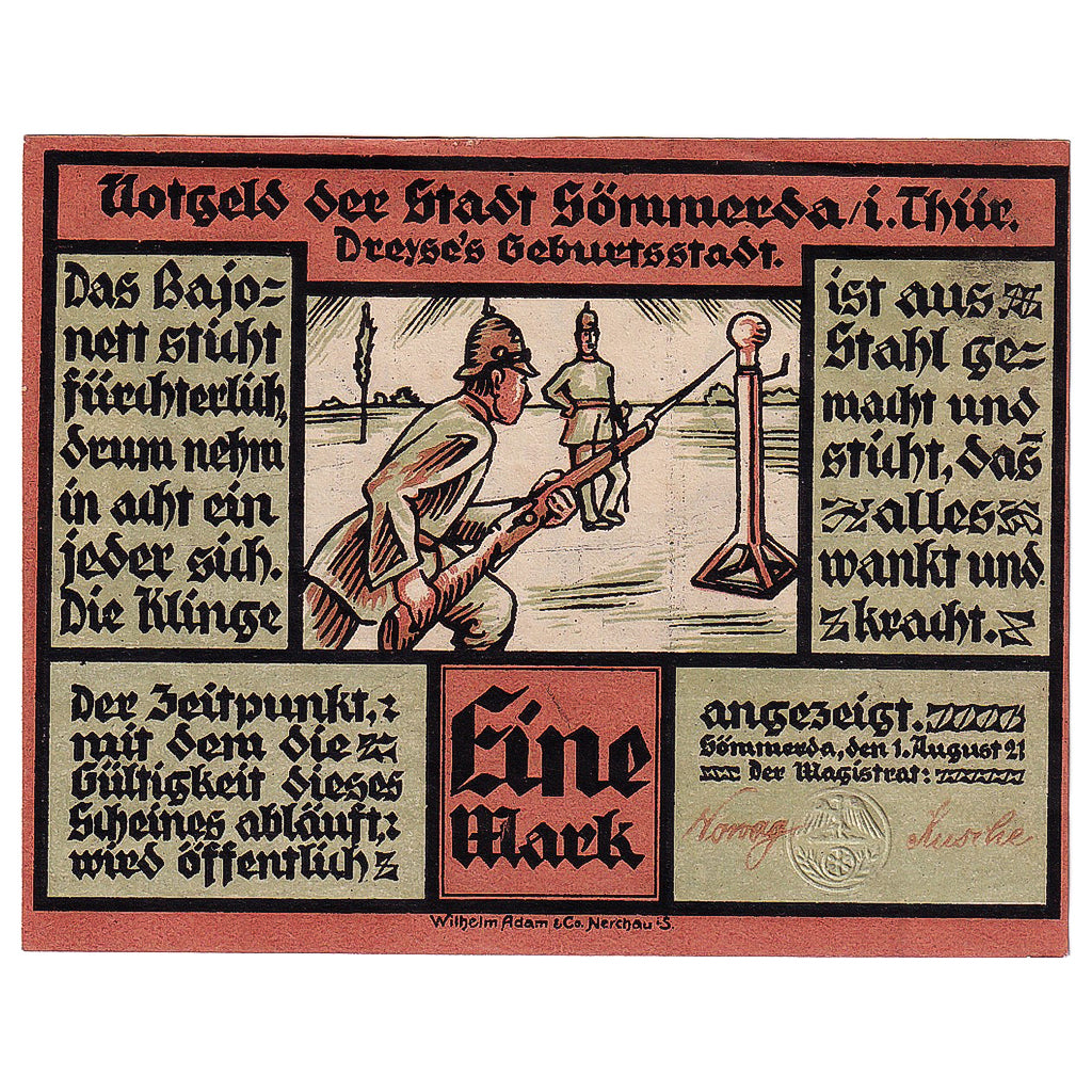 Geldschein, Deutschland, Sömmerda, 1 Mark, portrait 1921-08-01, UNZ- Mehl:1230.1