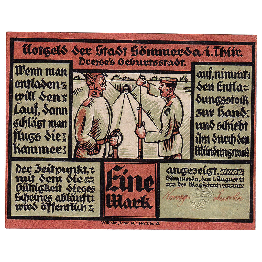 Banknot, Niemcy, Sömmerda, 1 Mark, Usine 1921-08-01, UNC(63) Mehl:1230.1