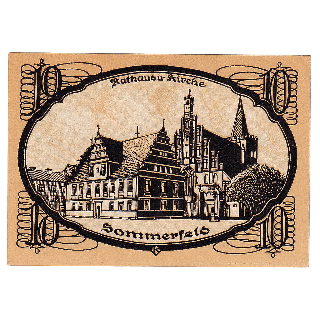 Geldschein, Deutschland, Sommerfeld, 10 Pfennig, Eglise 1920 UNZ- Mehl:S85.6