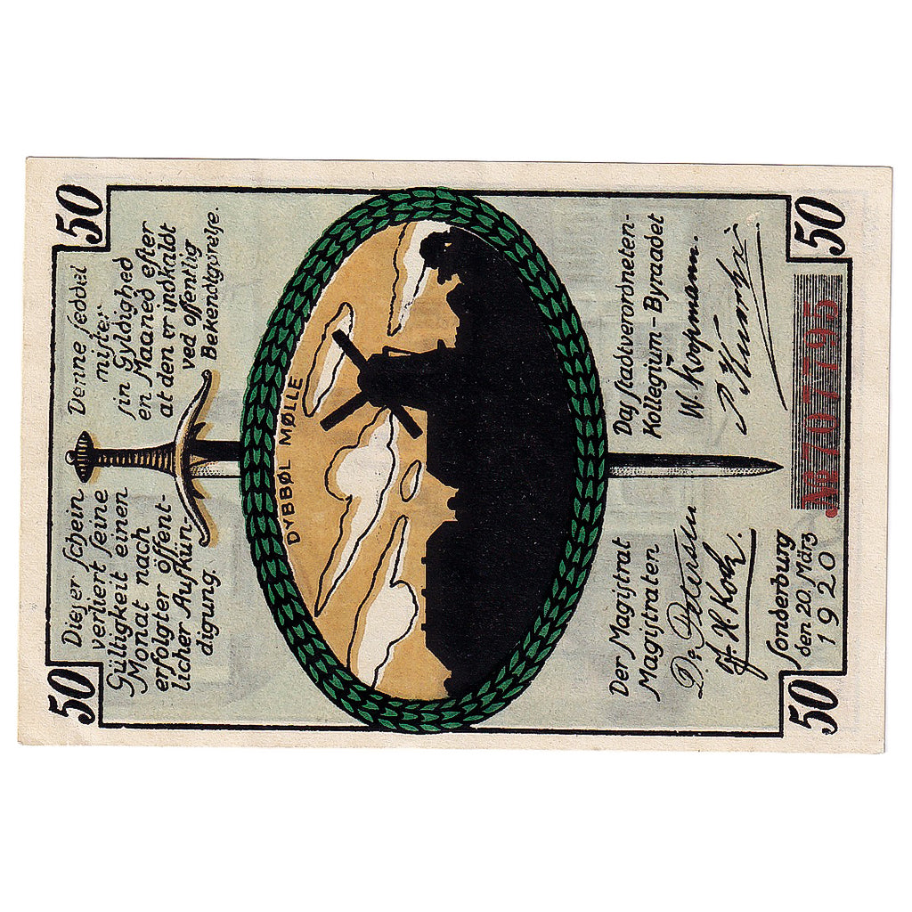 Banknot, Niemcy, Sonderburg, 50 Pfennig, Eglise 1920-03-20, UNC(63) Mehl:1240.2