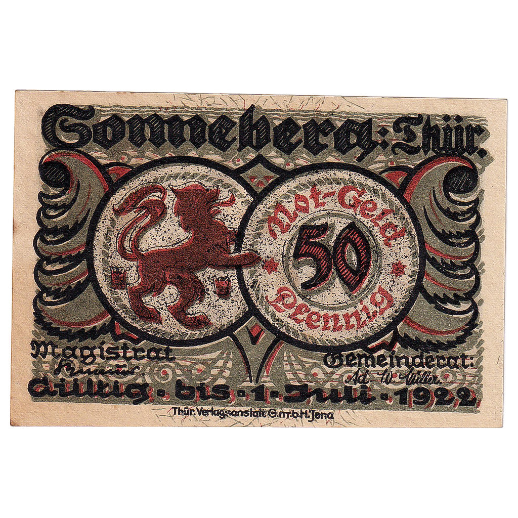 Geldschein, Deutschland, Sonneberg, 50 Pfennig, personnage 1922 UNZ- Mehl:1244.2