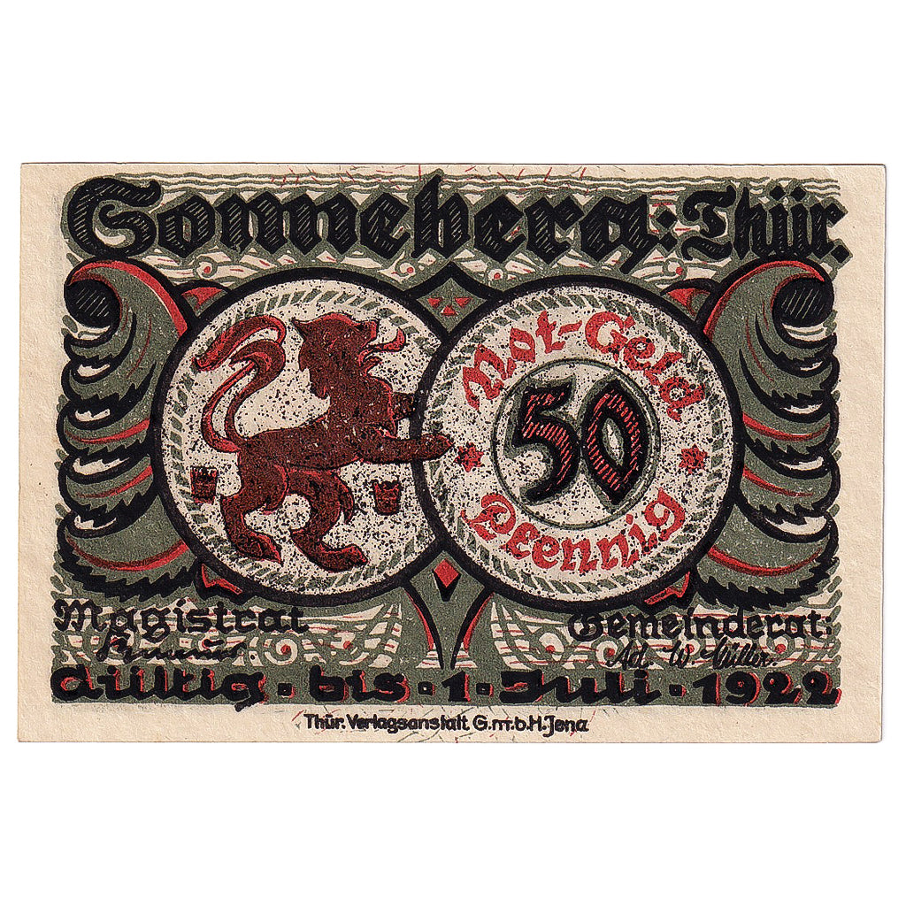 Banconote, Germania, Sonneberg, 50 Pfennig, Blason, 1922 SPL Mehl:1244.2