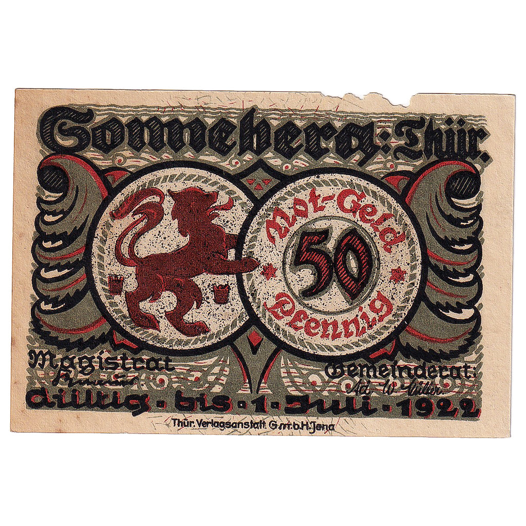Banconote, Germania, Sonneberg, 50 Pfennig, Blason 1, 1922 BB Mehl:1244.2