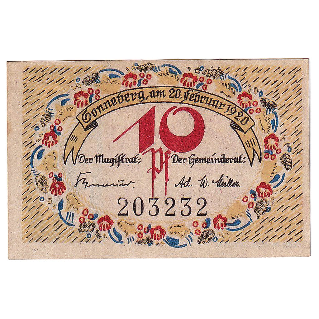 Billet, Allemagne, Sonneberg, 10 Pfennig, soldat 1921-01-21, SPL Mehl:1244.1