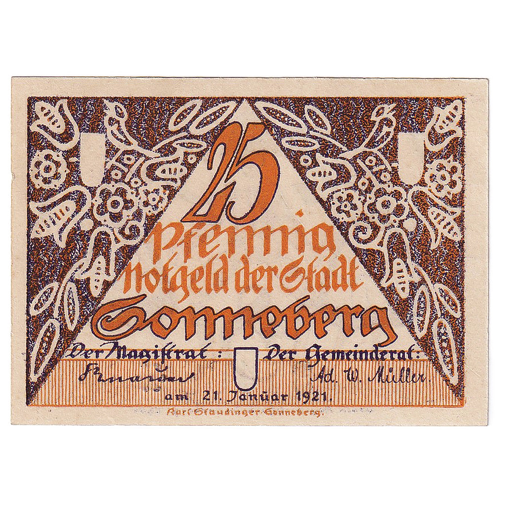 Banknot, Niemcy, Sonneberg, 25 Pfennig, personnage, 1922 UNC(63) Mehl:1244.1a