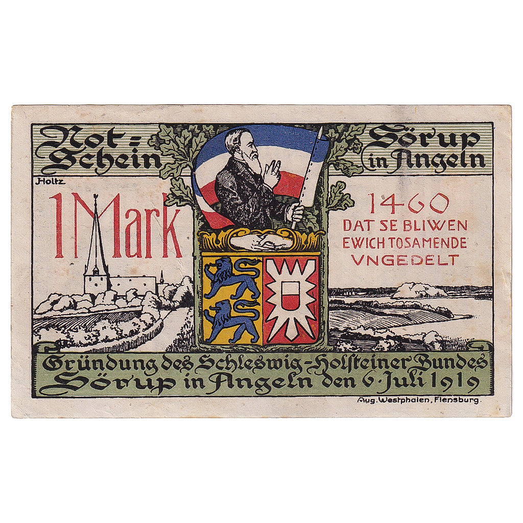 Geldschein, Deutschland, Sörup, 1 Mark, Blason 1919-07-06, VZ+ Mehl:1231.2a