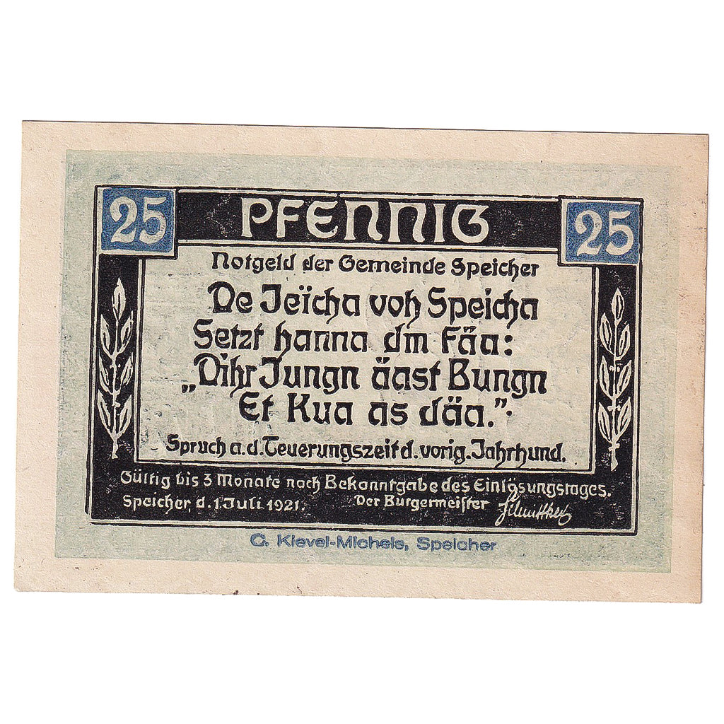 Banknot, Niemcy, Speicher, 25 Pfennig, personnage 1921-07-01 UNC(63) Mehl:1249.1