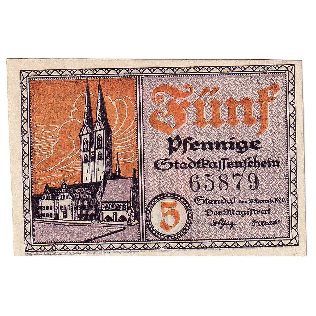 Geldschein, Deutschland, Stendal, 5 Pfennig, Eglise 1920-11-30 UNZ- Mehl:S109.4b