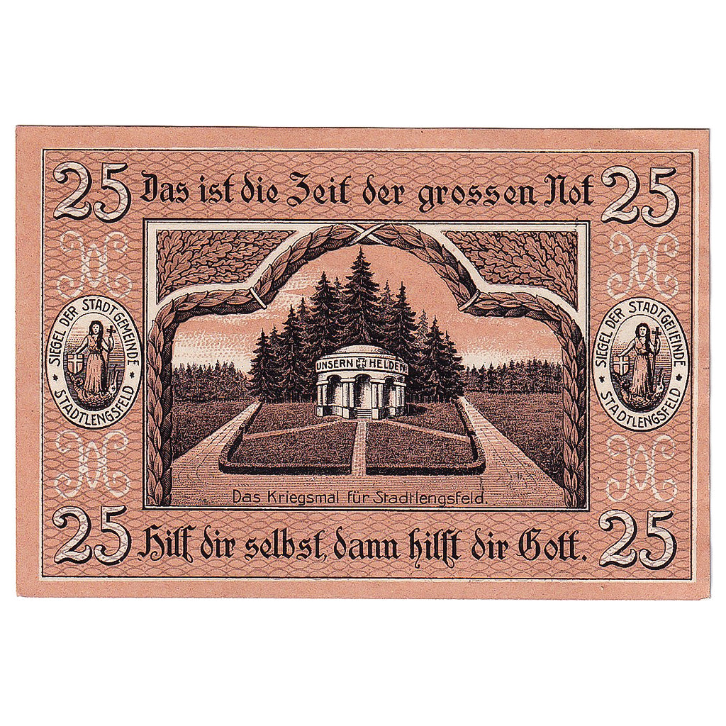 Geldschein, Deutschland, Stadtlengsfeld, 25 Pfennig 1919 UNZ- Mehl:S98.13a
