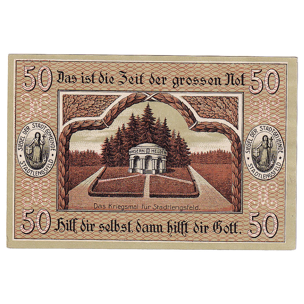 Geldschein, Deutschland, Stadtlengsfeld, 50 Pfennig Usine 1919 UNZ- Mehl:S98.13a