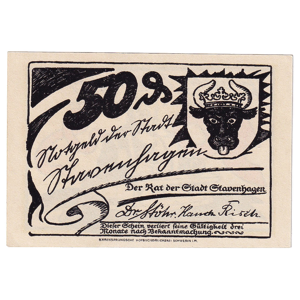 Geldschein, Deutschland, Stavenhagen, 50 Pfennig 1921, UNZ- Mehl:1257.1