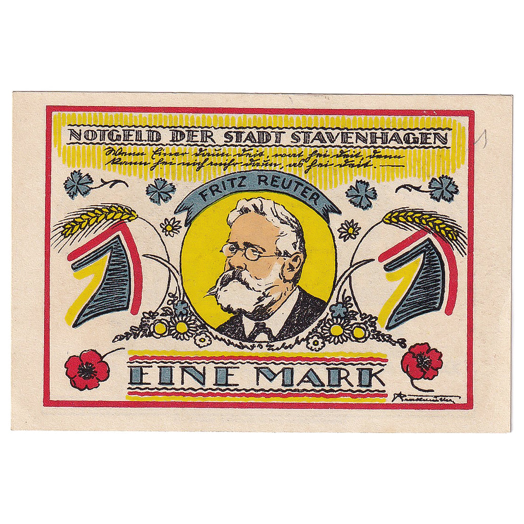Banconote, Germania, Stavenhagen, 1 Mark, mairie, 1921, SPL, Mehl:1257.1