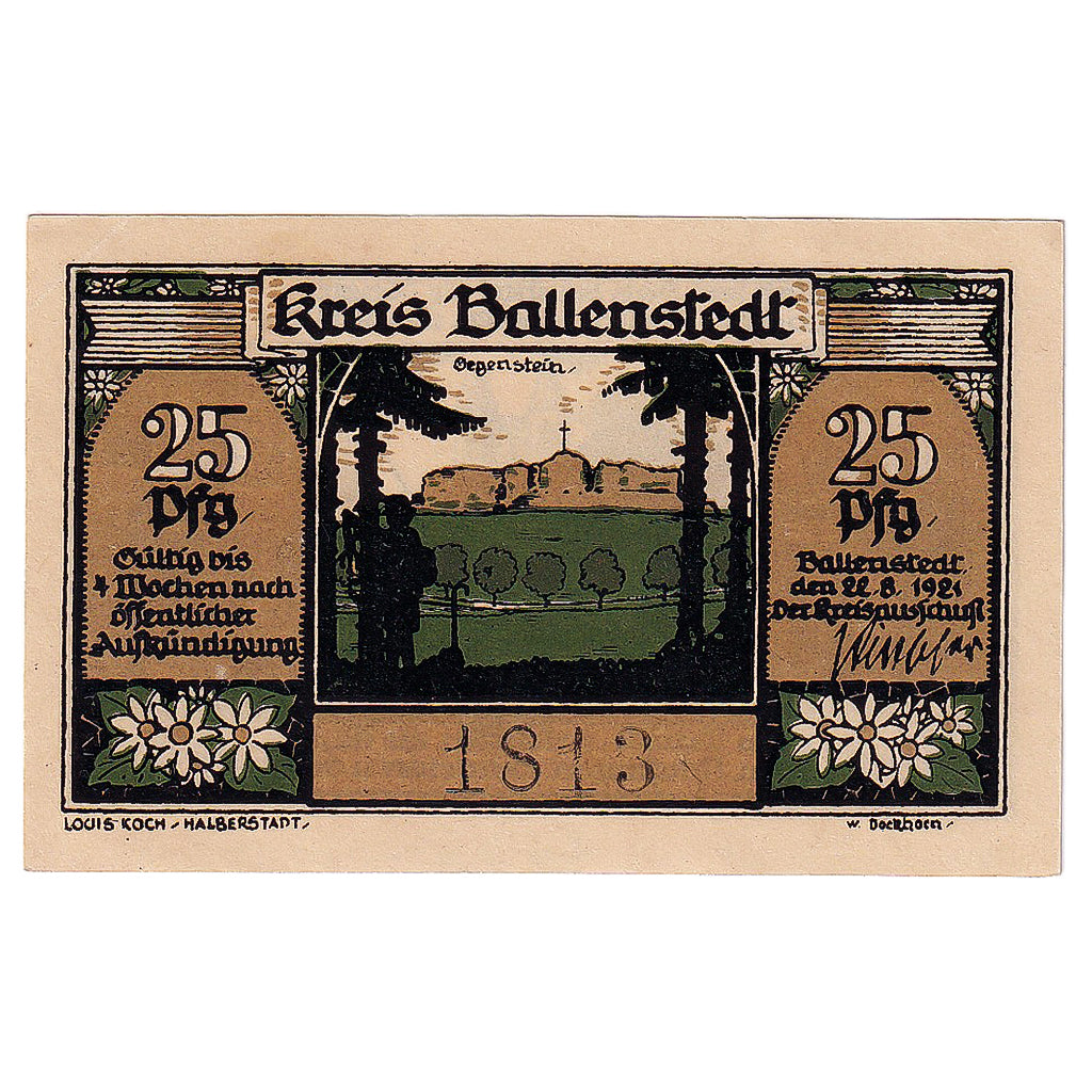 Geldschein, Deutschland, Ballenstedt, 25 Pfennig, jardin, 1921 UNZ- Mehl:60.1