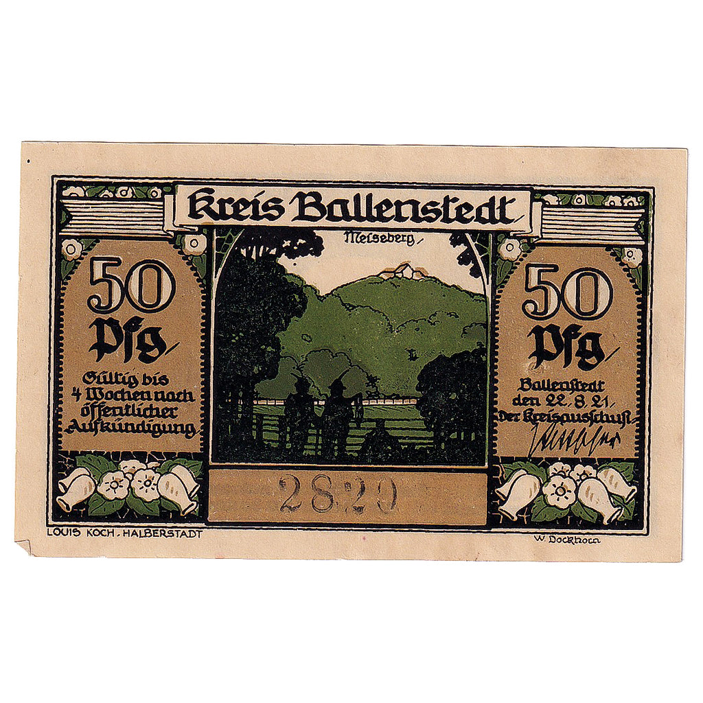 Banknot, Niemcy, Ballenstedt, 50 Pfennig, paysage 1921-08-22, UNC(63) Mehl:60.1