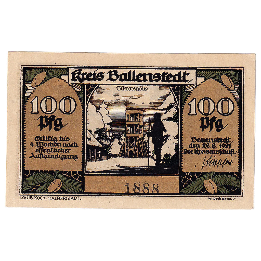 Geldschein, Deutschland, Ballenstedt, 100 Pfennig, tour 1921 UNZ- Mehl:60.1