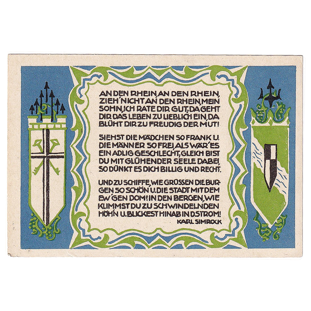 Banconote, Germania, Koenigswinter, 50 Pfennig, paysage, 1921 SPL Mehl:730.2