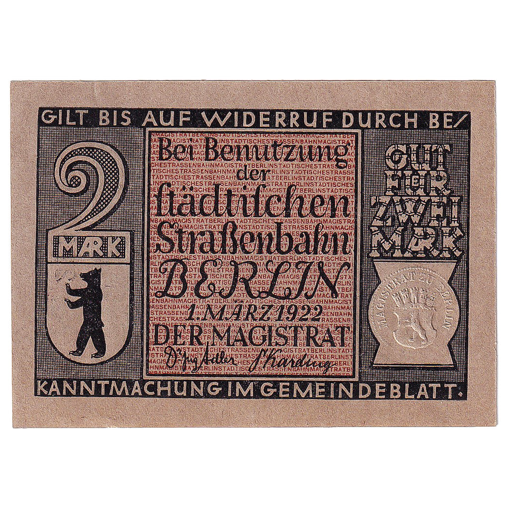 Banconote, Germania, Berlin, 2 Mark, rue, 1922, 1922-03-01, SPL, Mehl:92.3