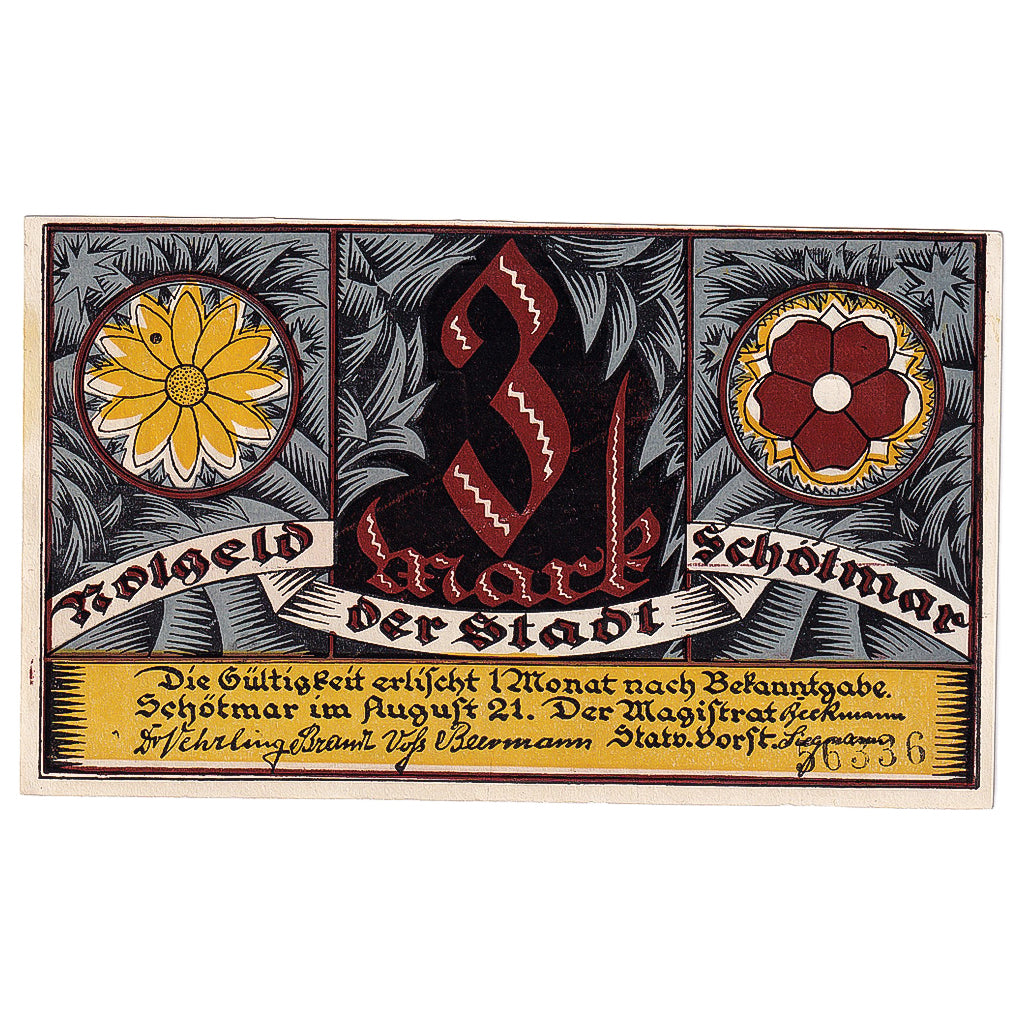 Geldschein, Deutschland, Schötmar, 3 Mark, personnage, 1921, UNZ-, Mehl:1200.1