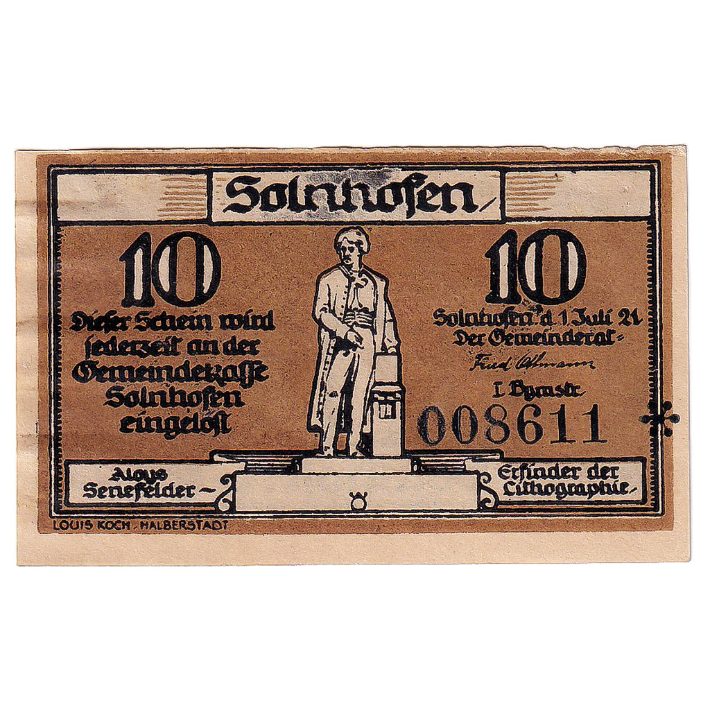 Banknot, Niemcy, Solnhofen, 1 Mark, porte 1921-07-01, UNC(63) Mehl:1236.1