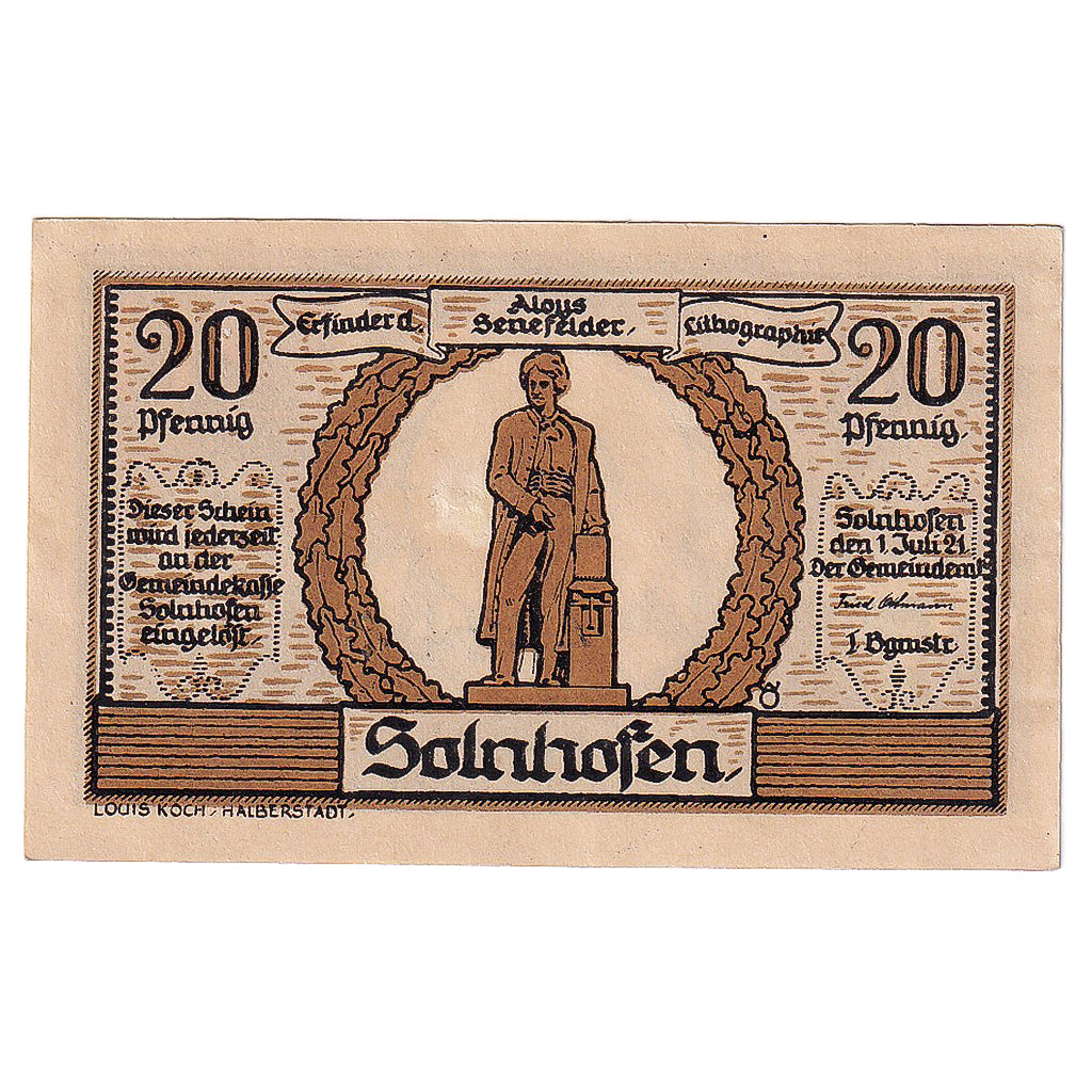 Geldschein, Deutschland, Solnhofen, 20 Pfennig personnage, 1921 UNZ- Mehl:1236.1