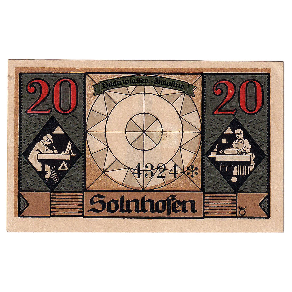 Geldschein, Deutschland, Solnhofen, 20 Pfennig personnage, 1921 UNZ- Mehl:1236.1