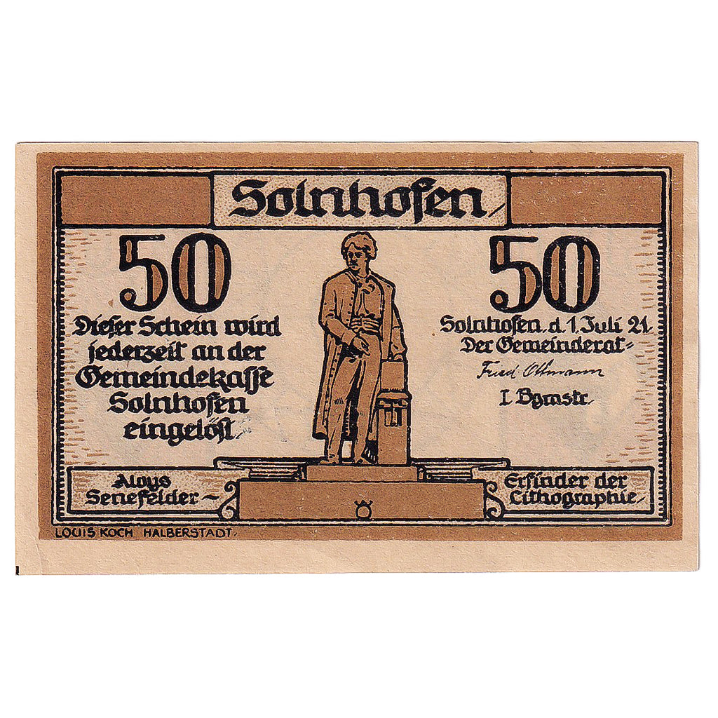 Geldschein, Deutschland, Solnhofen, 50 Pfennig, statue 1921UNZ- Mehl:1236.1