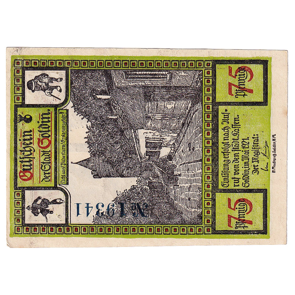 Banknot, Niemcy, Soldin, 75 Pfennig, rue, 1921, UNC(63), Mehl:1235.2
