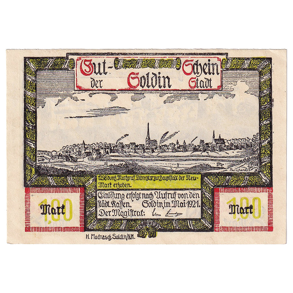 Geldschein, Deutschland, Soldin, 1 Mark, ruine, 1921, UNZ-, Mehl:1235.2