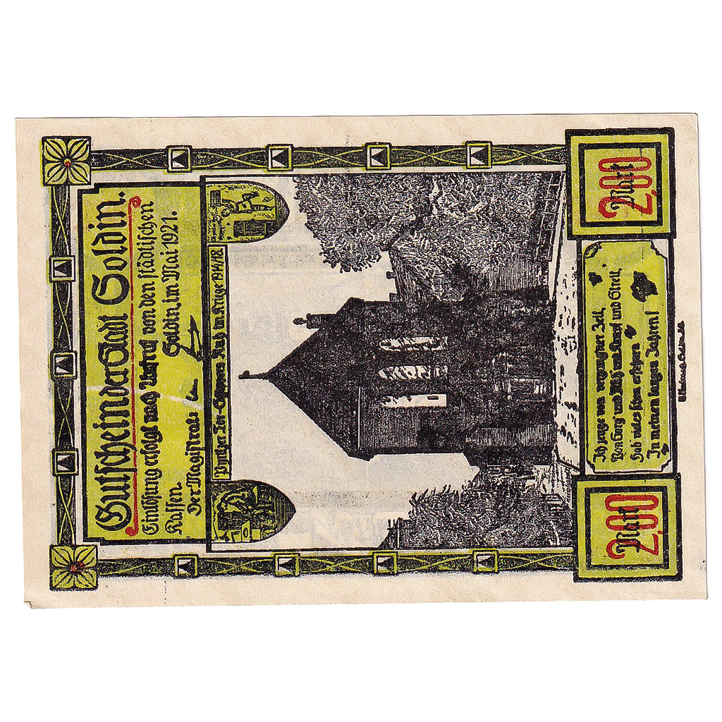 Banknot, Niemcy, Soldin, 2 Mark, Eglise, 1921, UNC(63), Mehl:1235.2