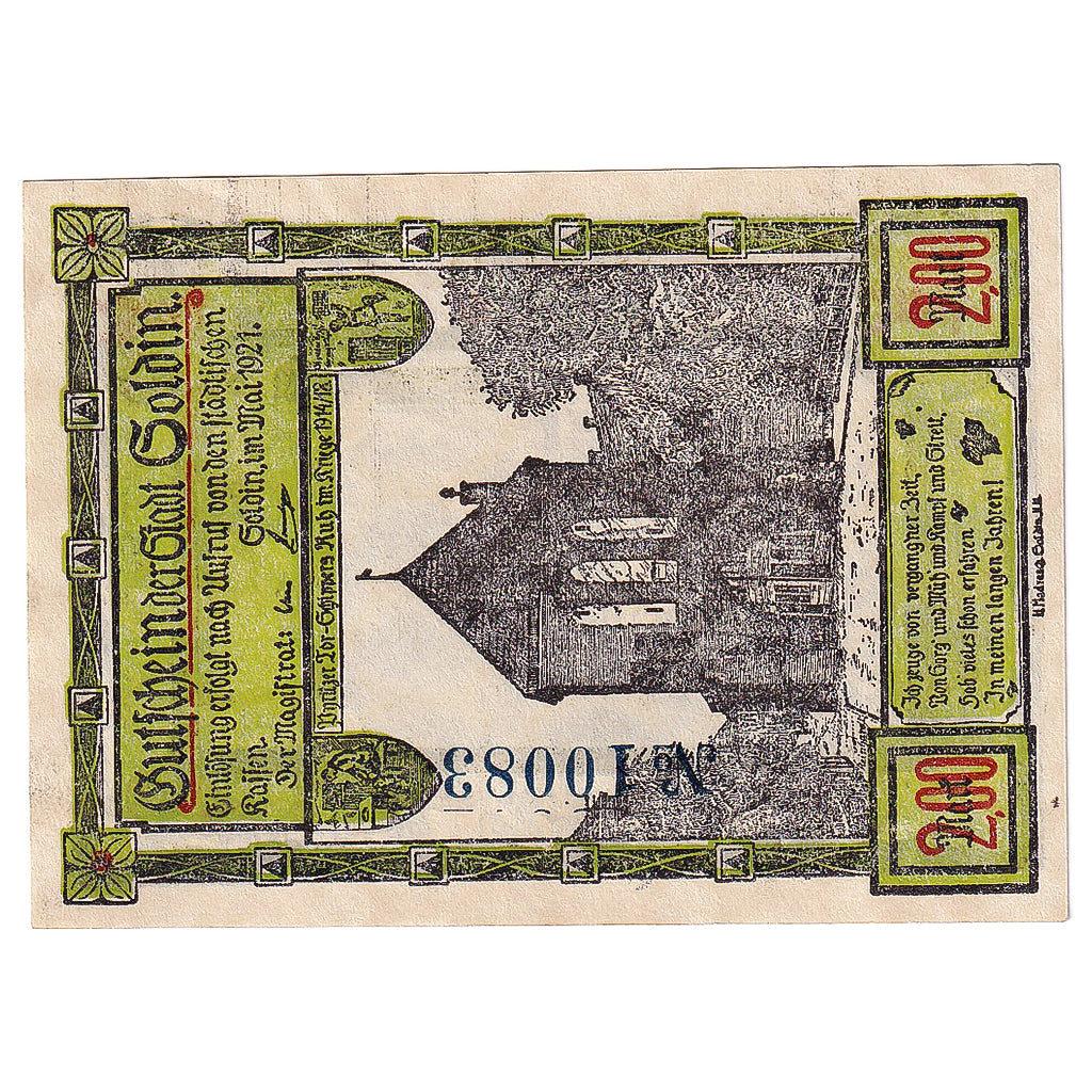 Banconote, Germania, Soldin, 2 Mark, village, 1921, SPL, Mehl:1235.2