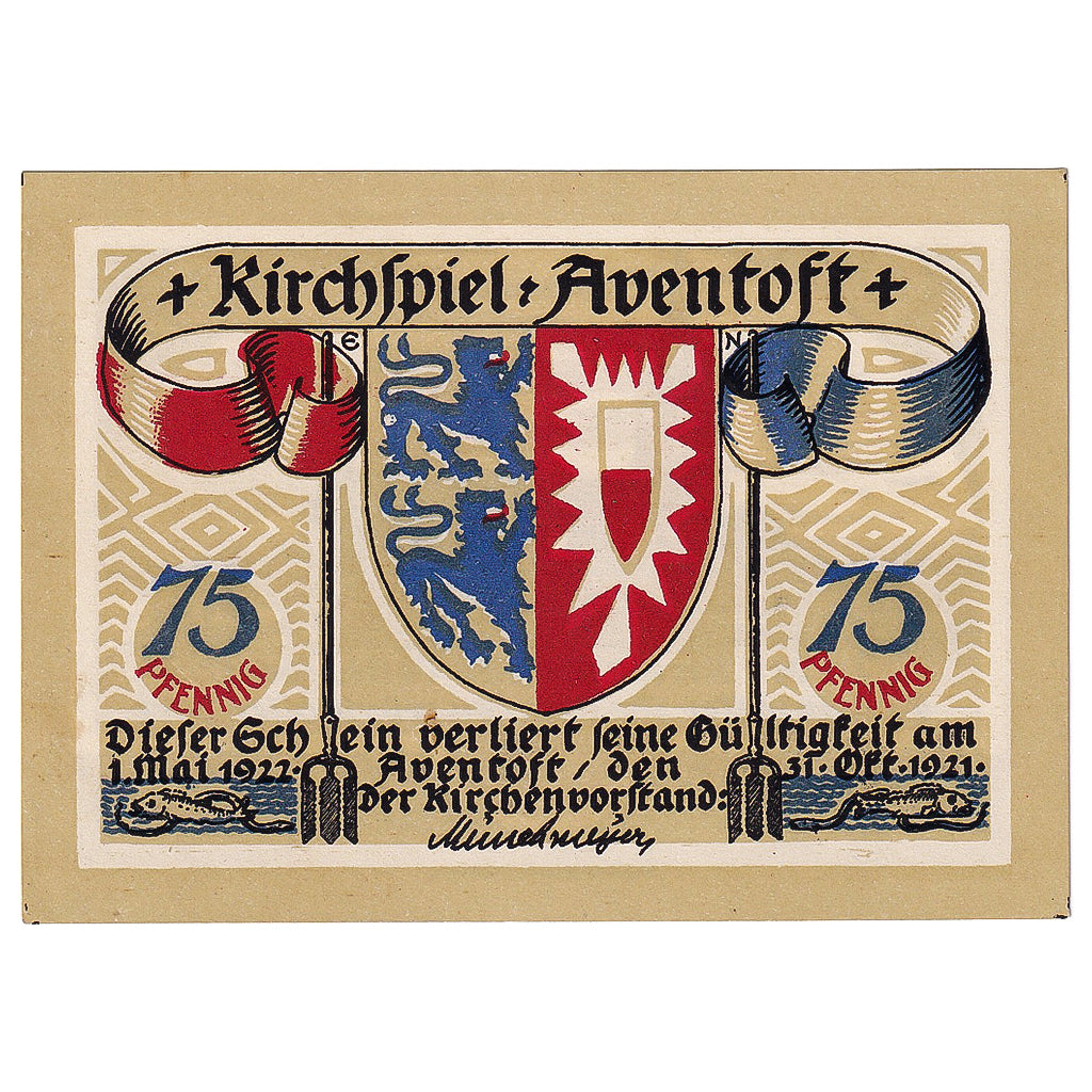 Geldschein, Deutschland, Aventoft, 75 Pfennig, Blason 1922-05-01, UNZ- Mehl:57.1