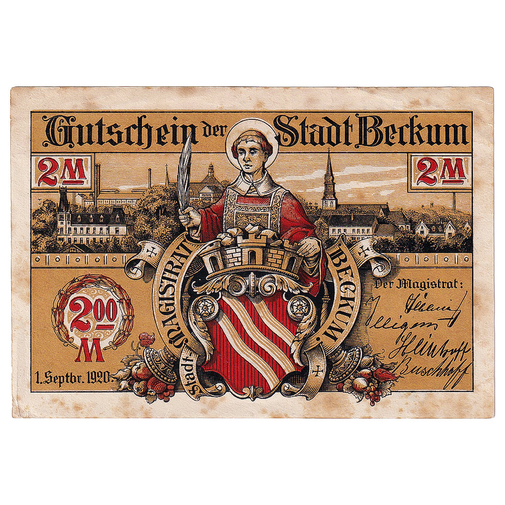 Geldschein, Deutschland, Beckum, 2 Mark, Blason, 1920, 1920-09-01, S+, Mehl:68.2