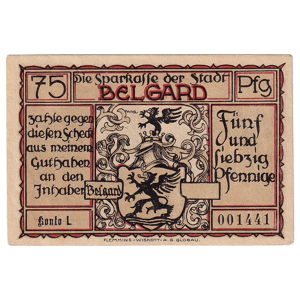 Geldschein, Deutschland, Belgard, 75 Pfennig, Blason, 1920, UNZ-, Mehl:69.3a