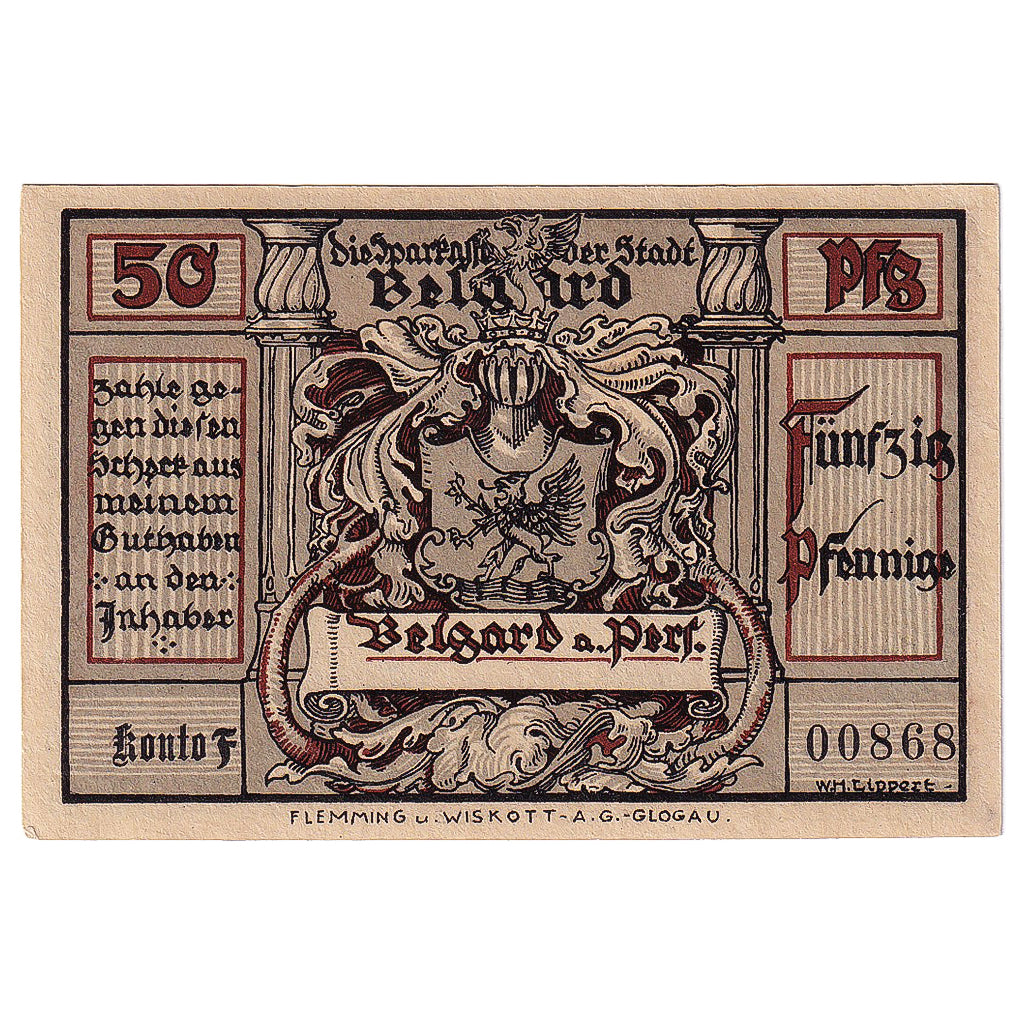 Banconote, Germania, Belgard, 50 Pfennig, armée, 1920, SPL, Mehl:69.4a