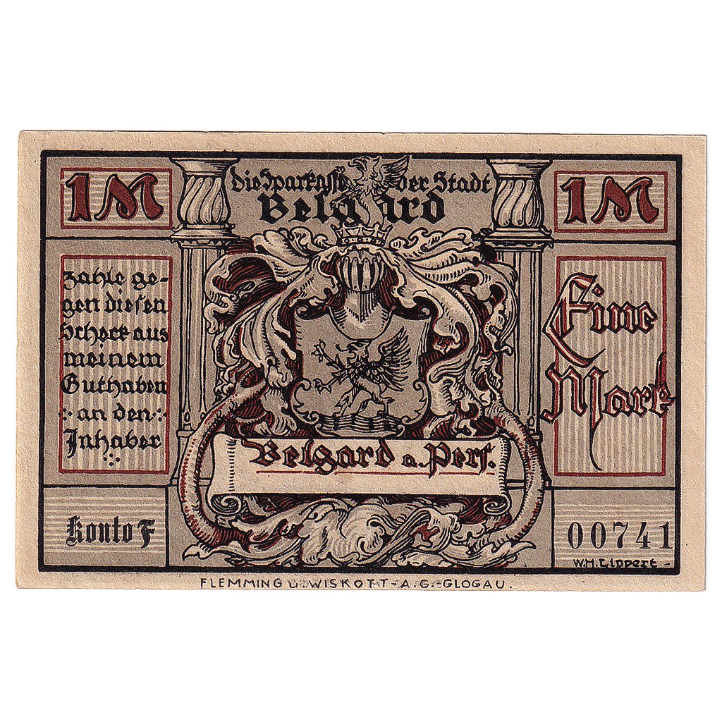 Geldschein, Deutschland, Belgard, 1 Mark, personnage, 1920, UNZ-, Mehl:69.4a