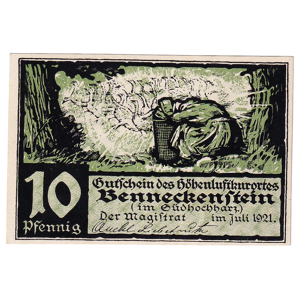 Geldschein, Deutschland, Benneckenstein, 10 Pfennig, Forêt, 1921, UNZ- Mehl:73.1