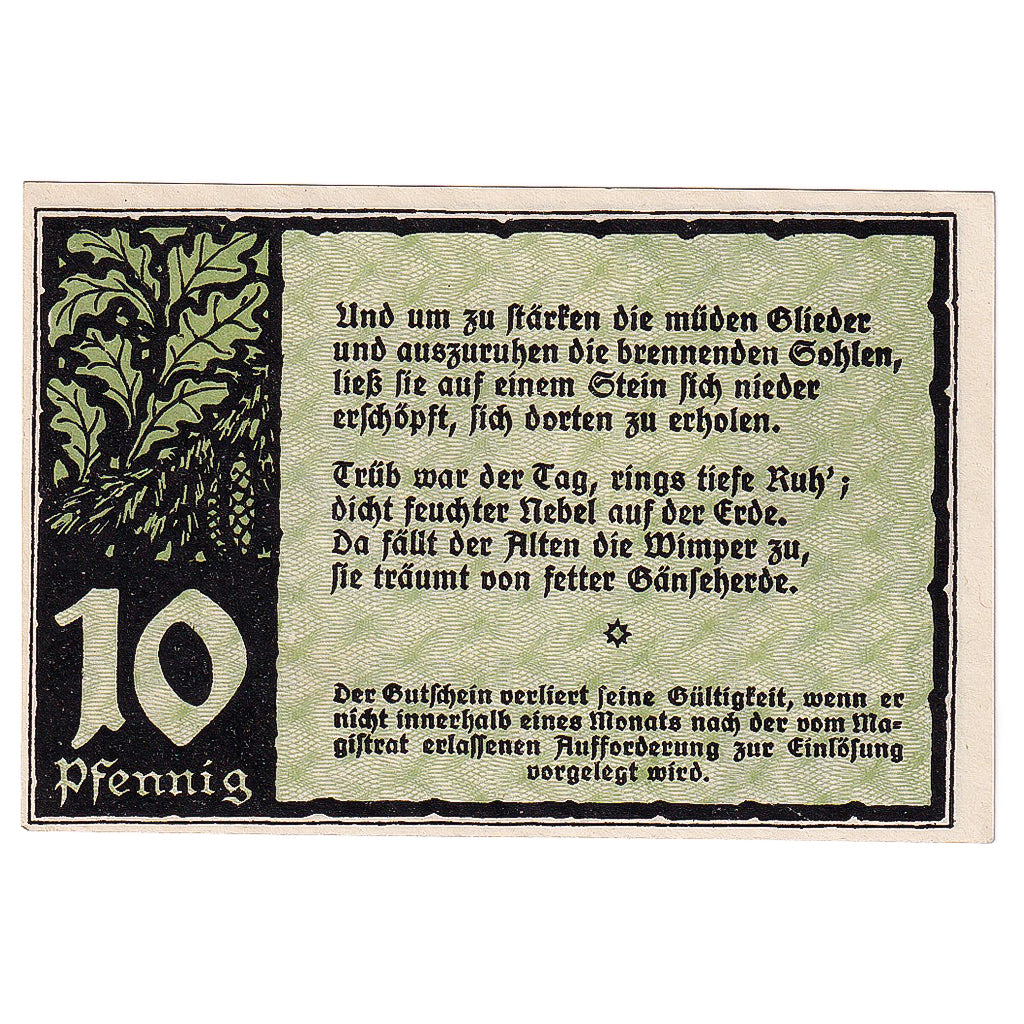 Geldschein, Deutschland, Benneckenstein, 10 Pfennig, Forêt, 1921, UNZ- Mehl:73.1