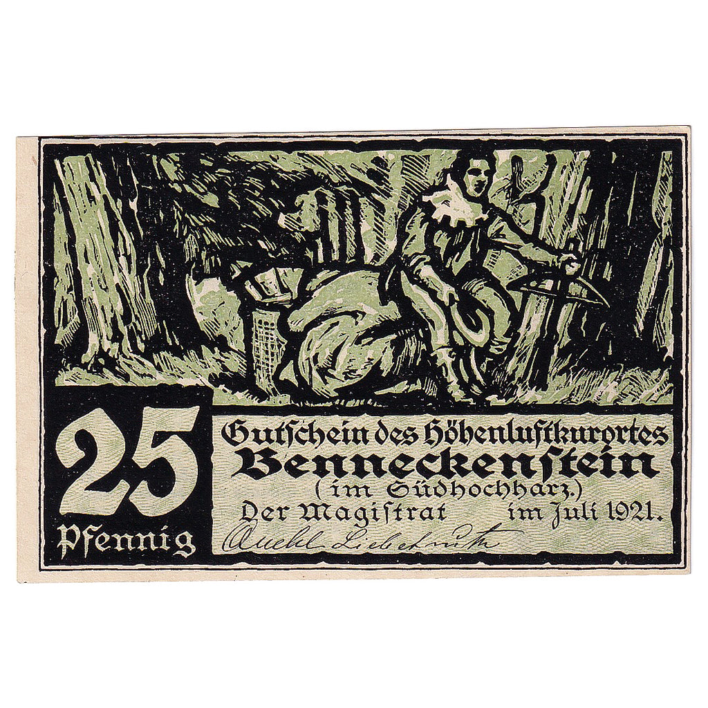 Banknot, Niemcy, Benneckenstein, 25 Pfennig 1921, UNC(63) Mehl:73.1