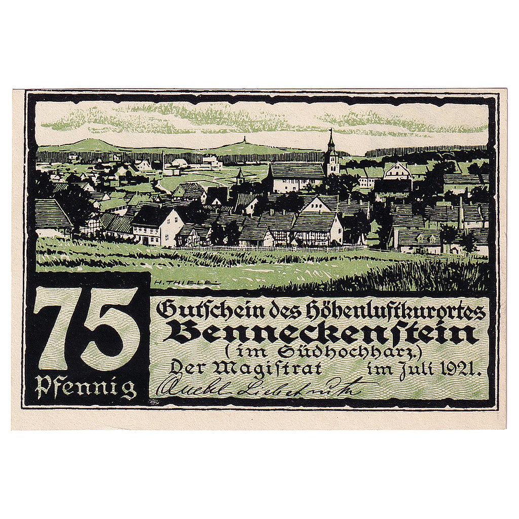 Geldschein, Deutschland, Benneckenstein 75Pfennig village 1921, UNZ- Mehl:73.1
