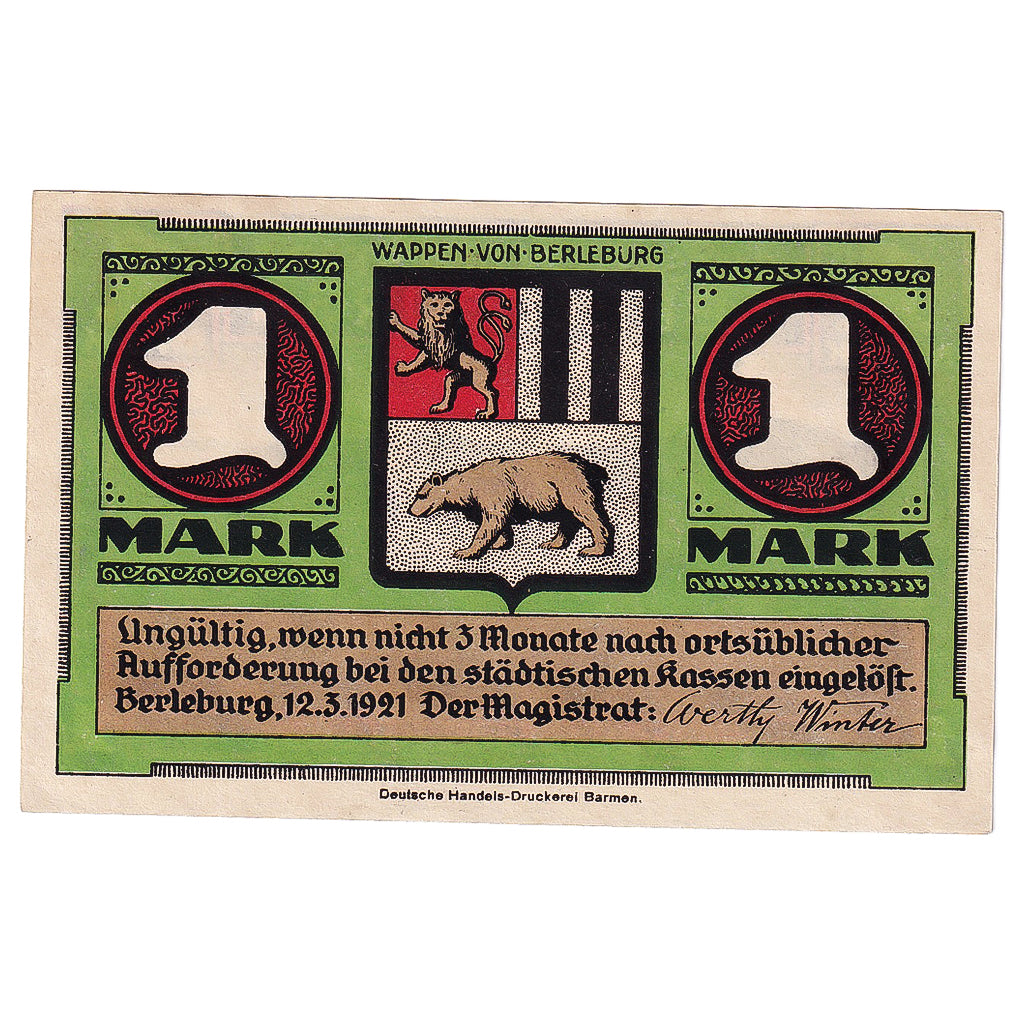 Geldschein, Deutschland, Berleburg, 1 Mark, Blason 1921-03-12, UNZ- Mehl:80.1