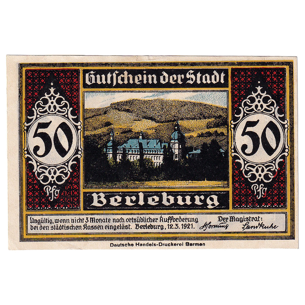 Banconote, Germania, Berleburg, 50 Pfennig, château, 1921 SPL Mehl:80.1