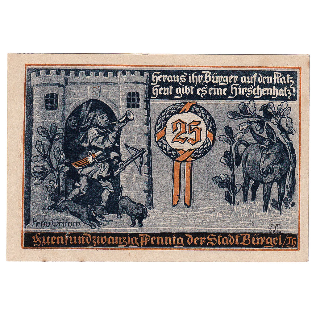 Banconote, Germania, Bürgel, 25 Pfennig, chasse 1921-05-28, SPL Mehl:201.1a