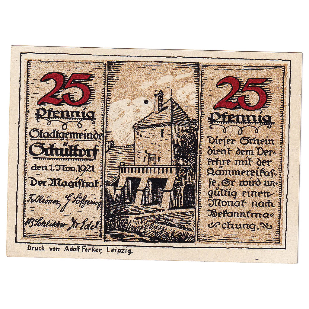 Geldschein, Deutschland, Schuttorf, 25 Pfennig, personnage 1921 UNZ- Mehl:1202.1