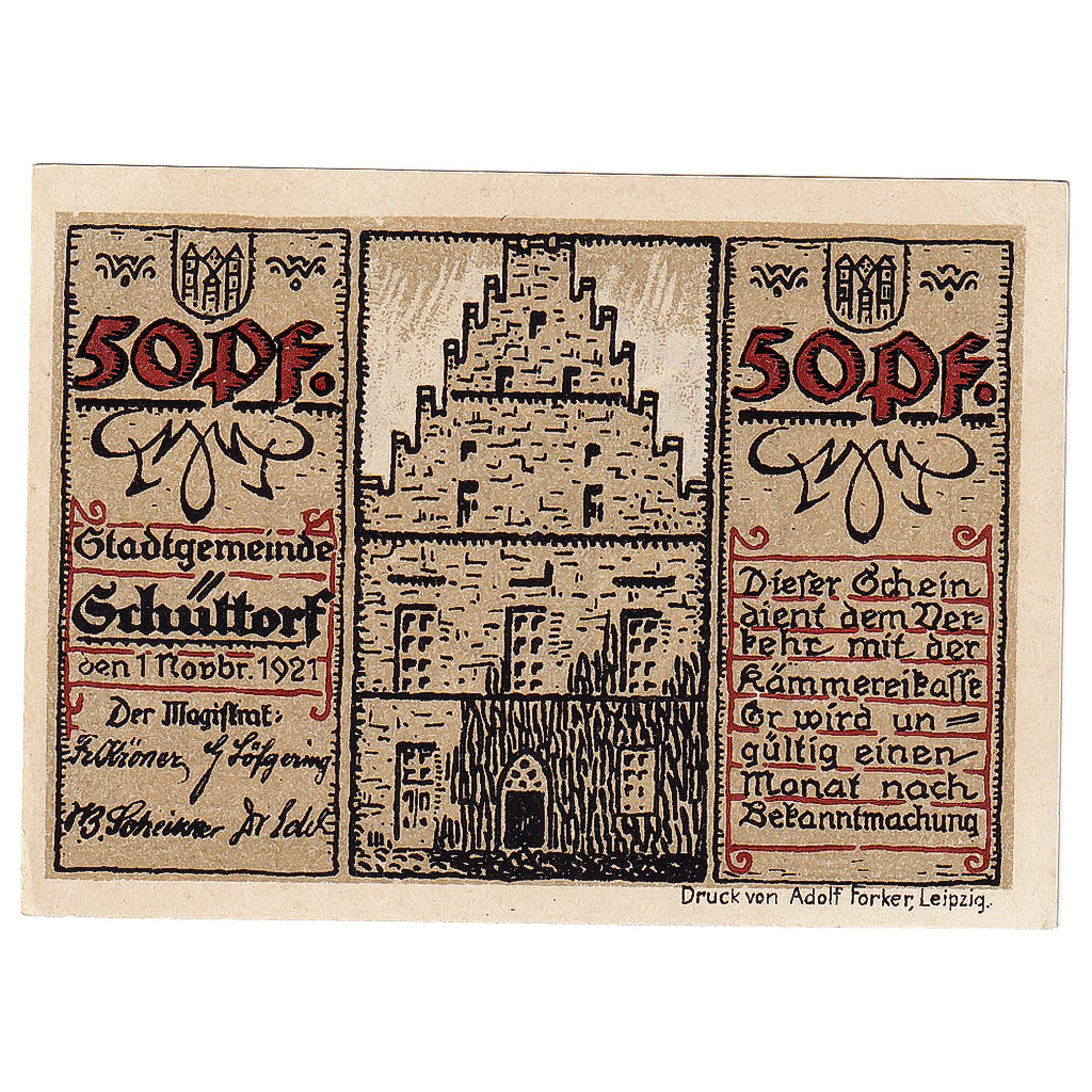 Geldschein, Deutschland, Schuttorf, 50 Pfennig, château, 1921 UNZ- Mehl:1202.1