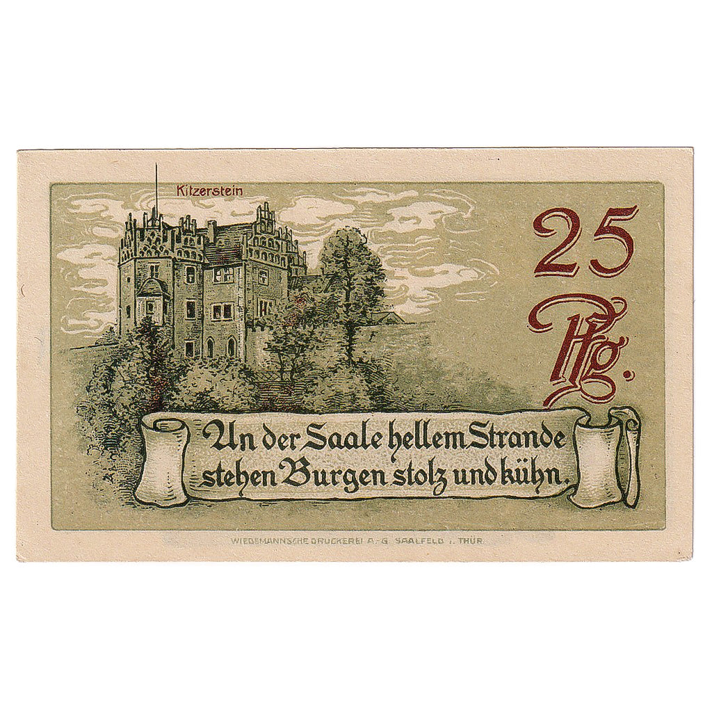 Banknot, Niemcy, Saalfeld, 25 Pfennig, ruine 1921-04-01, UNC(63) Mehl:1155.1
