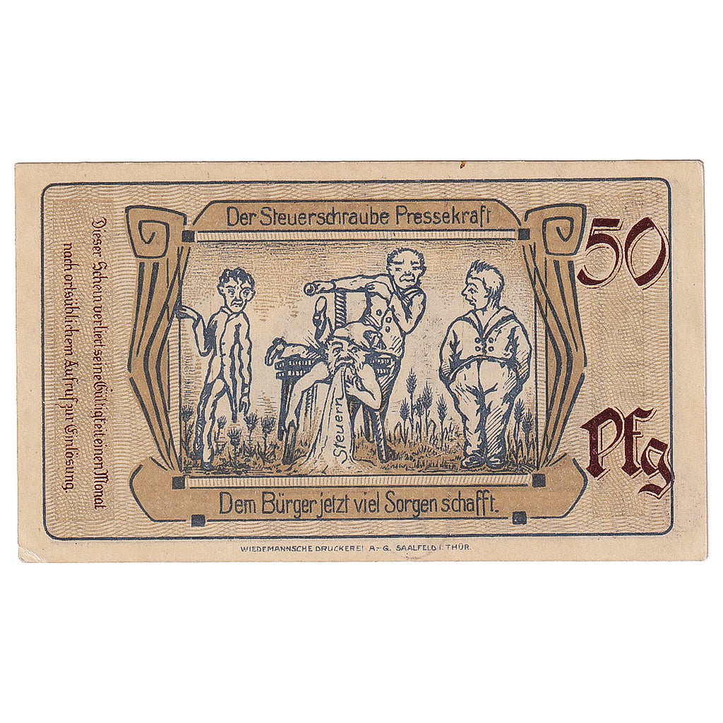 Geldschein, Deutschland, Saalfeld, 50 Pfennig, château 1921 UNZ- Mehl:1155.2