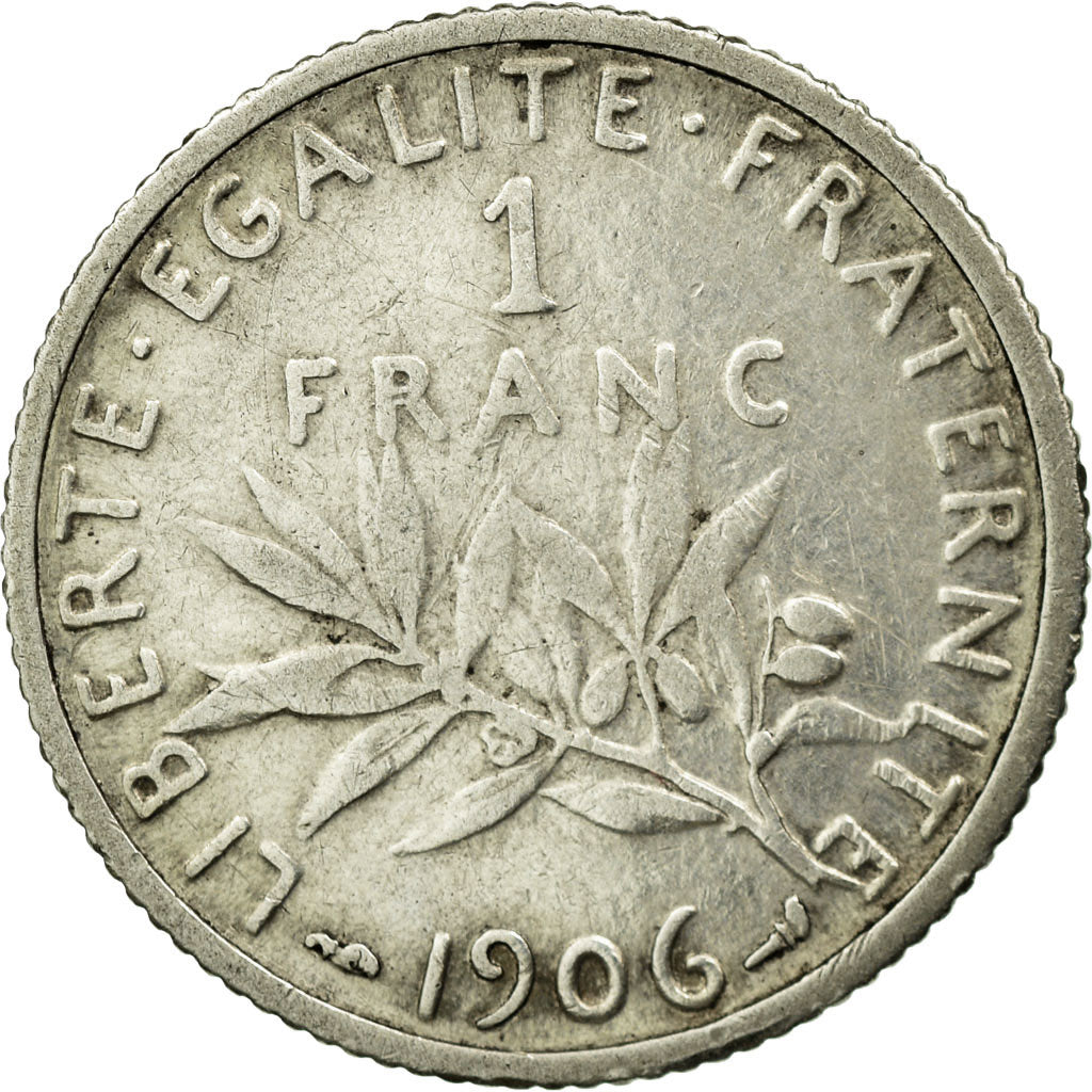 Moneta, Francia, Semeuse, Franc, 1906, MB+, Argento, KM:844.1, Gadoury:467