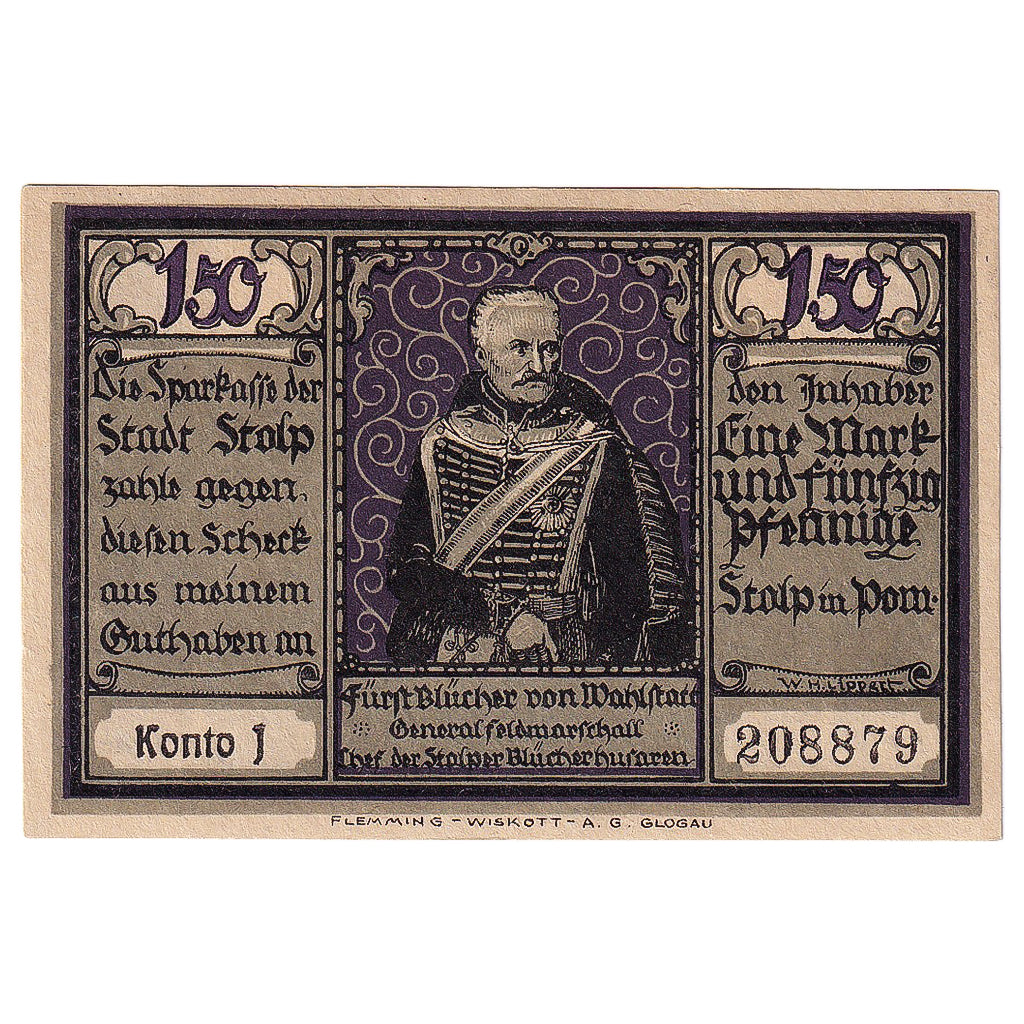 Geldschein, Deutschland, Stolp, 150 Pfennig, Bataille, 1922, UNZ-, Mehl:1275.5a
