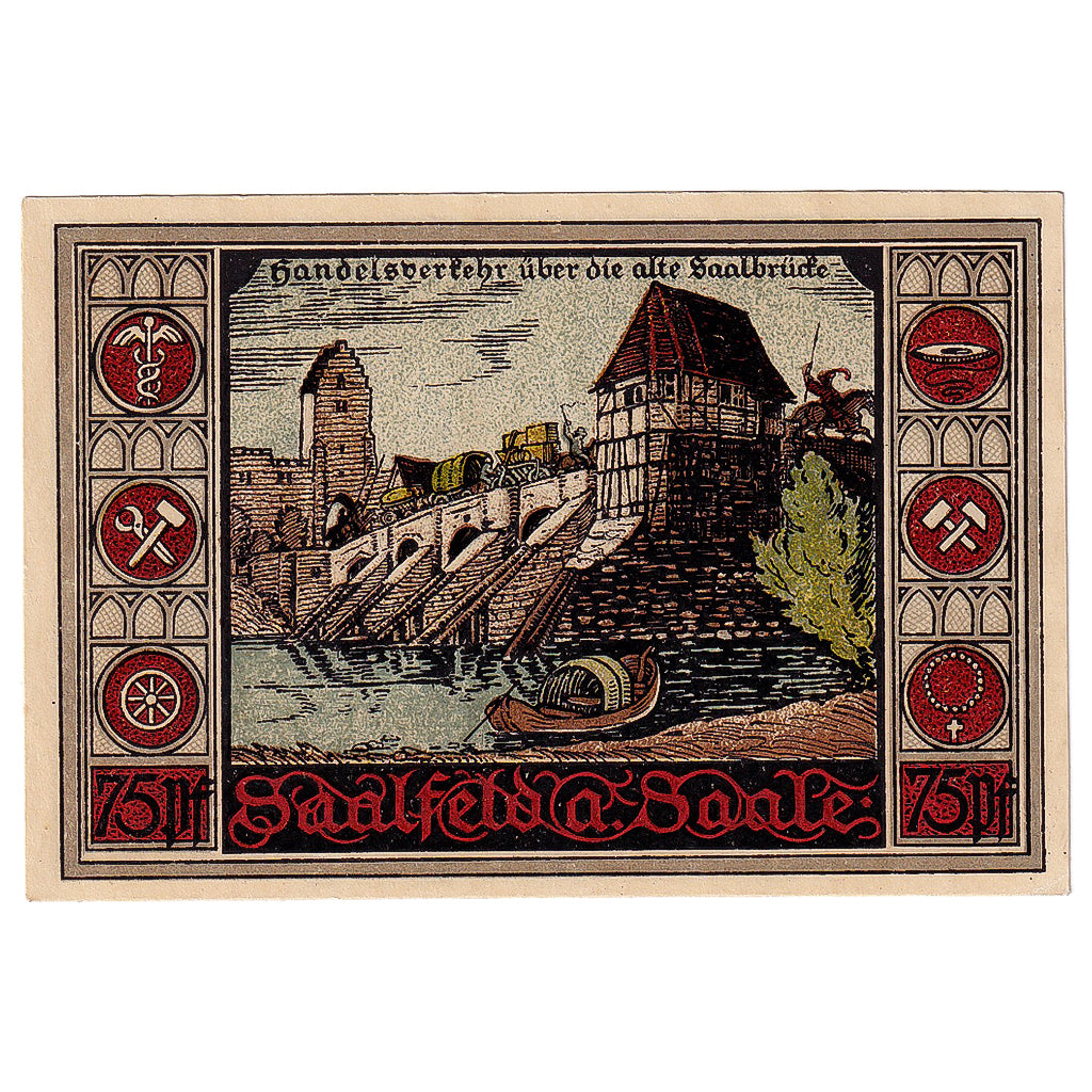 Geldschein, Deutschland, Saalfeld, 75 Pfennig, château, 1921 UNZ- Mehl:1155.5